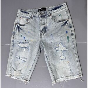 Purple Brand Shorts Style 2023 29 10 Slim Fit Paint Splatter Denim Distressed